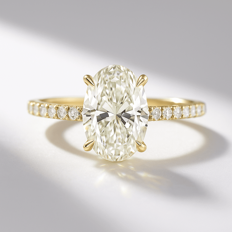 2.50 Carat Oval Cut Prong set Diamond Wedding Ring with Hidden Halo & Pave Diamond Band