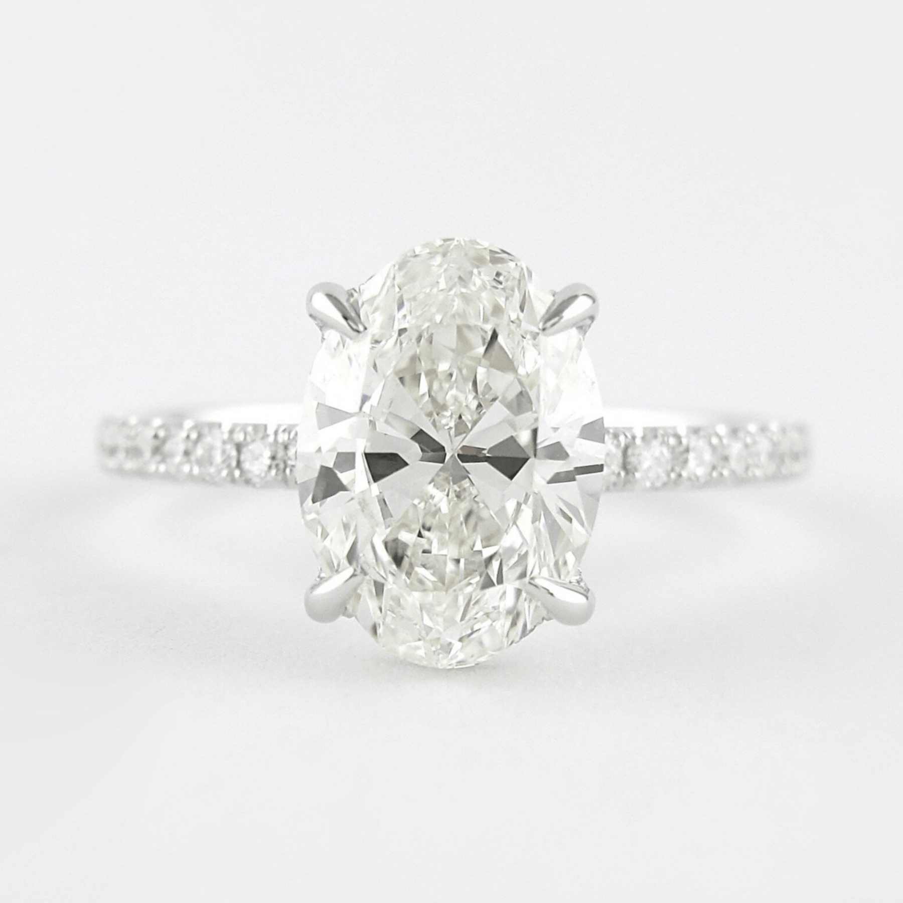 2.50 Carat Oval Cut Prong set Diamond Wedding Ring with Hidden Halo & Pave Diamond Band - Evara Jewelry LLC