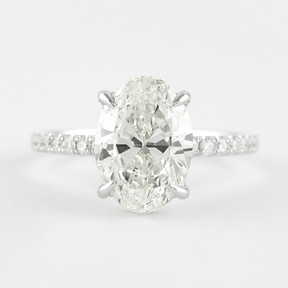 2.50 Carat Oval Cut Prong set Diamond Wedding Ring with Hidden Halo & Pave Diamond Band - Evara Jewelry LLC