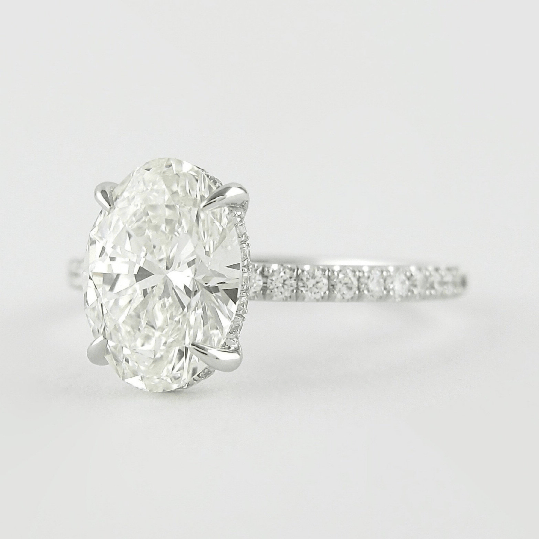 2.50 Carat Oval Cut Prong set Diamond Wedding Ring with Hidden Halo & Pave Diamond Band - Evara Jewelry LLC