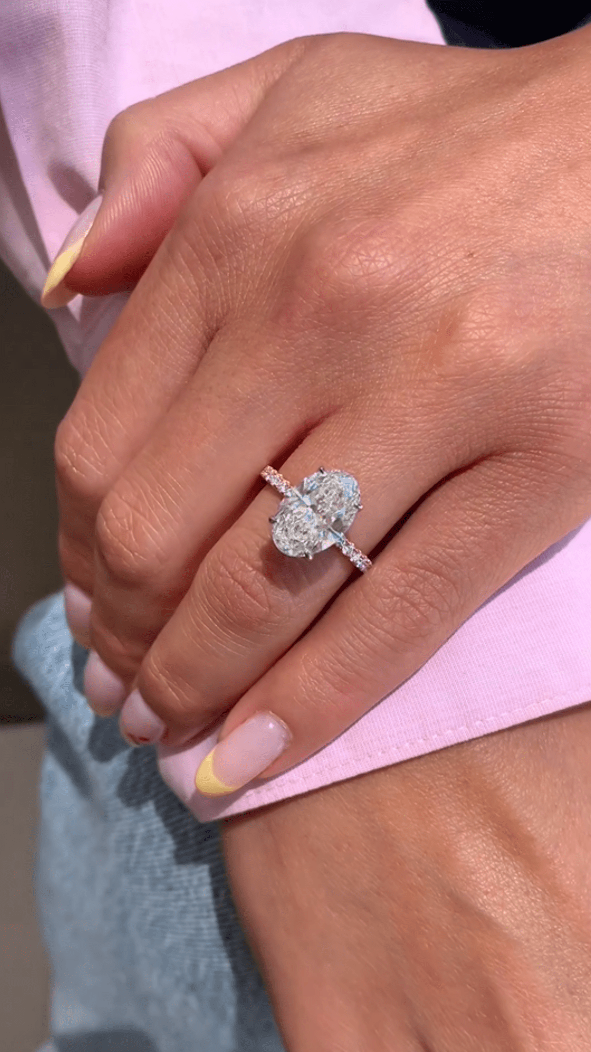 2.50 Carat Oval Cut Prong set Diamond Wedding Ring with Hidden Halo & Pave Diamond Band - Evara Jewelry LLC