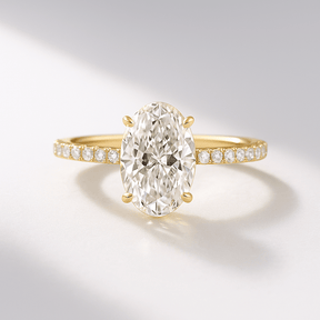 2.50 Carat Oval Cut Prong Set Lab Grown Diamond Engagement Ring with Pave Diamond Band - Evara Jewelry LLC