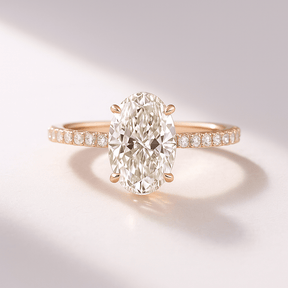 2.50 Carat Oval Cut Prong Set Lab Grown Diamond Engagement Ring with Pave Diamond Band - Evara Jewelry LLC