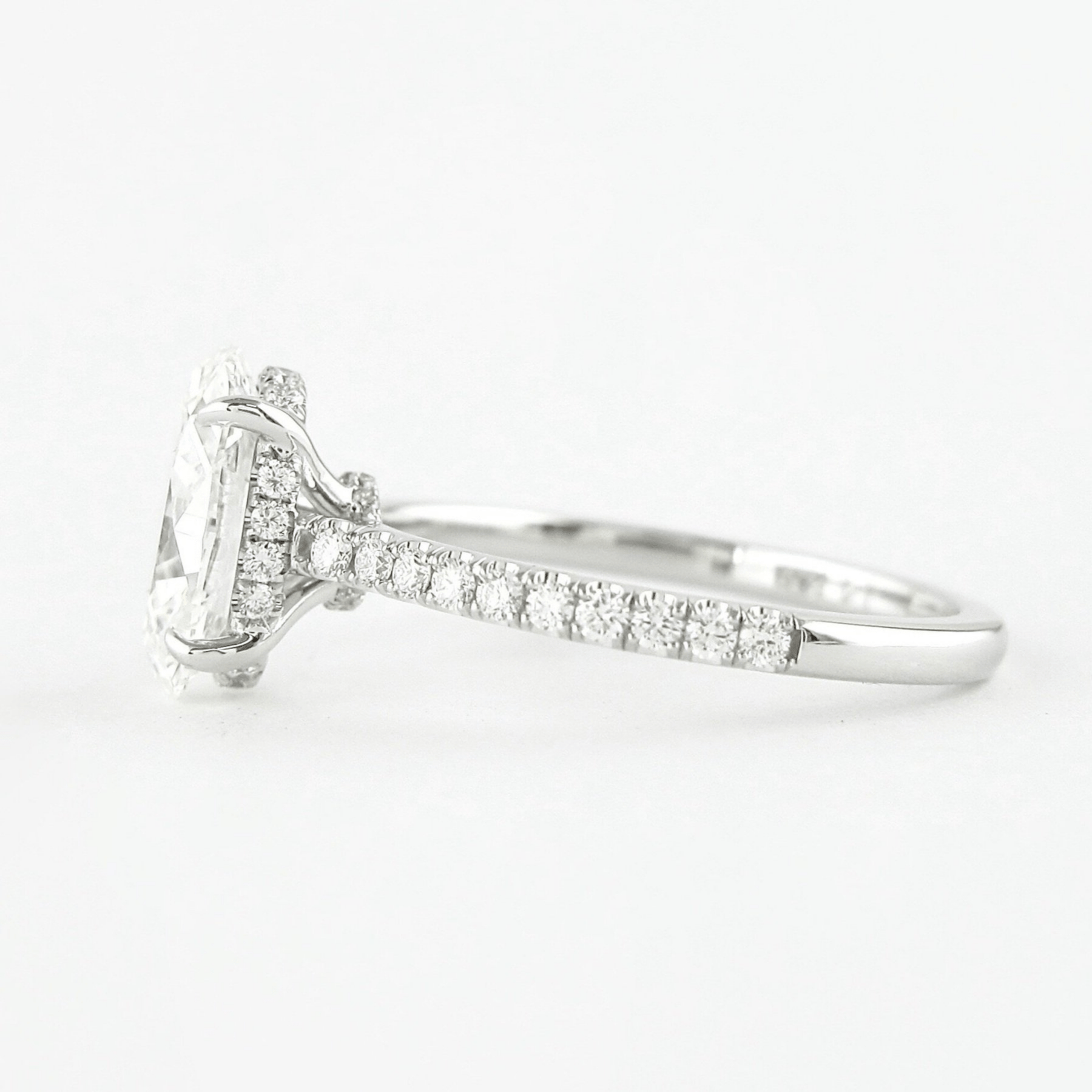 2.50 Carat Oval Cut Prong Set Lab Grown Diamond Engagement Ring with Pave Diamond Band - Evara Jewelry LLC