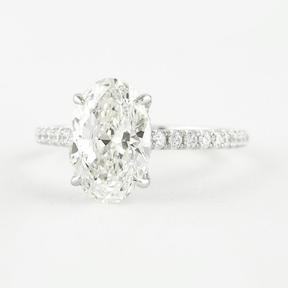 2.50 Carat Oval Cut Prong Set Lab Grown Diamond Engagement Ring with Pave Diamond Band - Evara Jewelry LLC