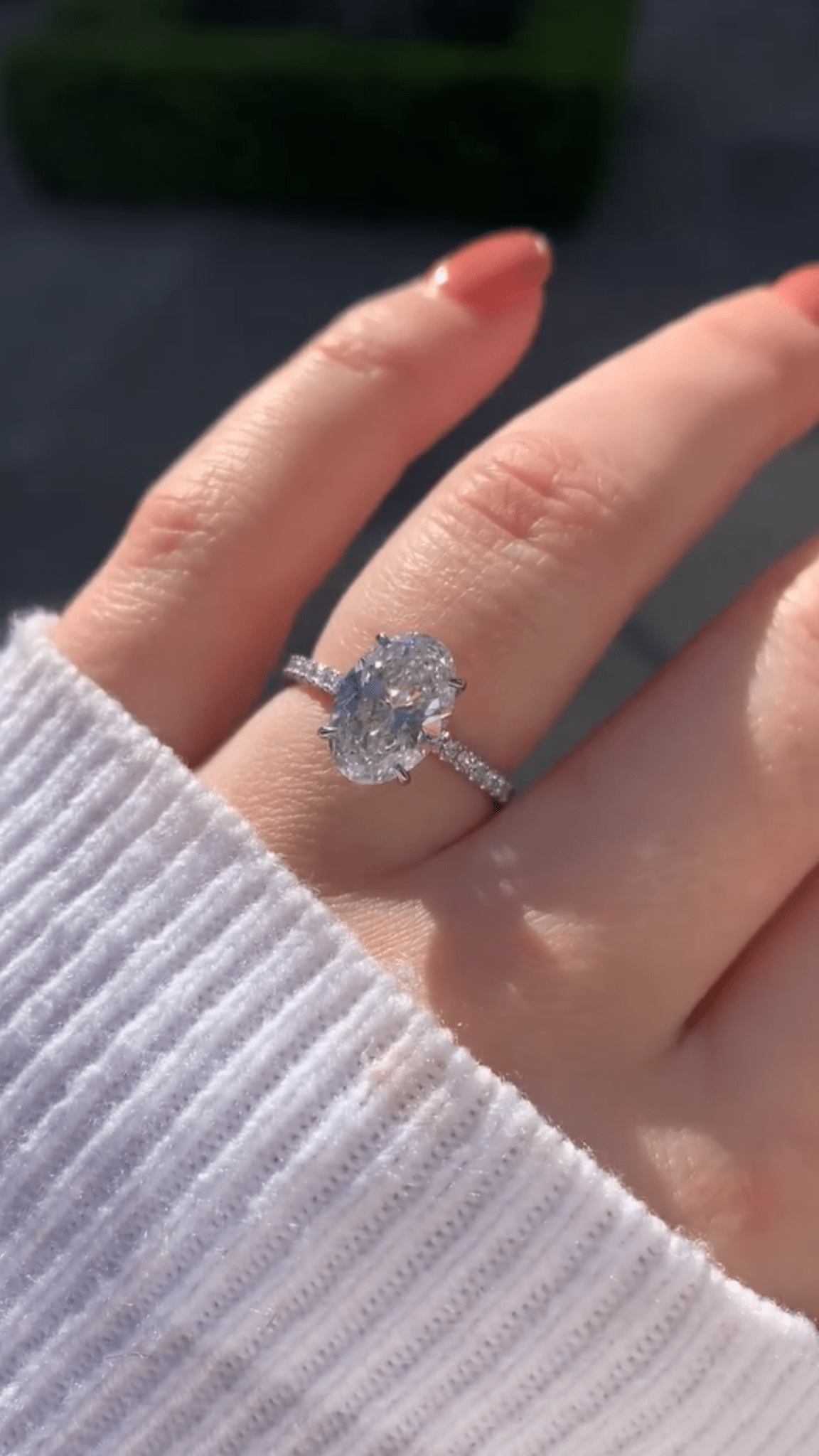 2.50 Carat Oval Cut Prong Set Lab Grown Diamond Engagement Ring with Pave Diamond Band - Evara Jewelry LLC