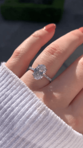 2.50 Carat Oval Cut Prong Set Lab Grown Diamond Engagement Ring with Pave Diamond Band - Evara Jewelry LLC