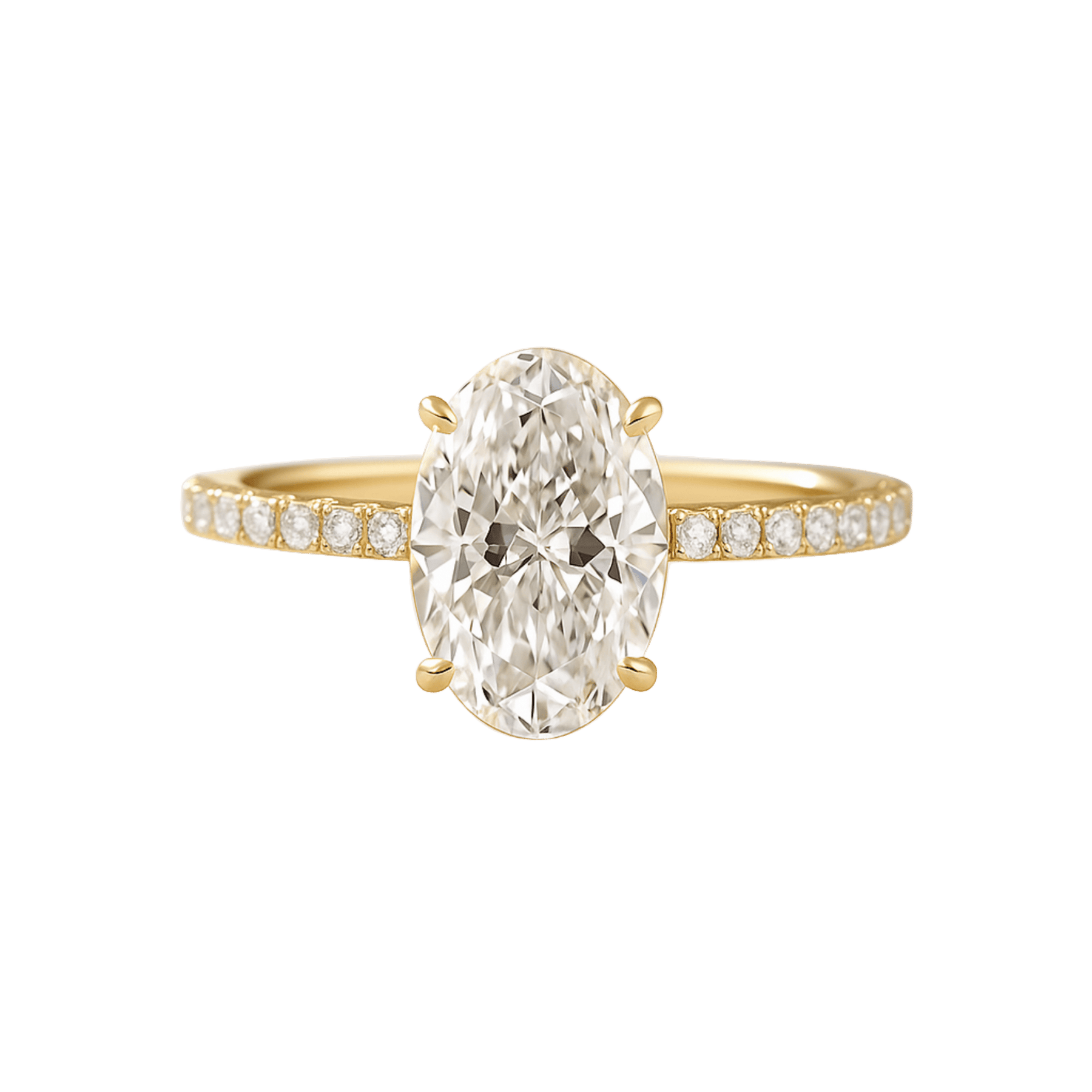 2.50 Carat Oval Cut Prong Set Lab Grown Diamond Engagement Ring with Pave Diamond Band - Evara Jewelry LLC