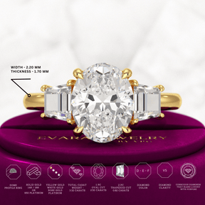 2.50 Carat Oval Diamond Three Stone Engagement Ring - Evara Jewelry LLC