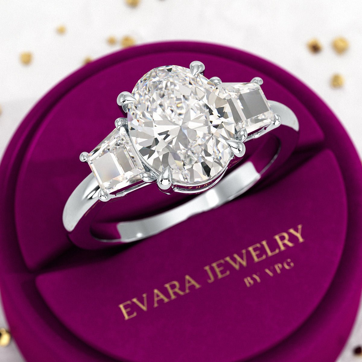 2.50 Carat Oval Diamond Three Stone Engagement Ring - Evara Jewelry LLC