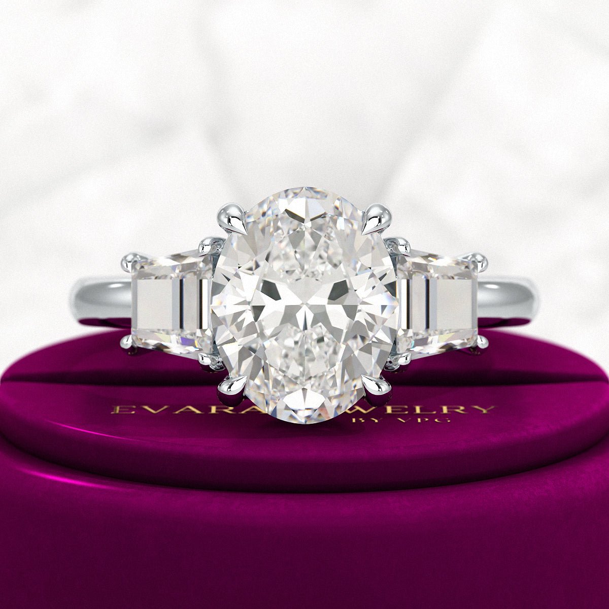 2.50 Carat Oval Diamond Three Stone Engagement Ring - Evara Jewelry LLC