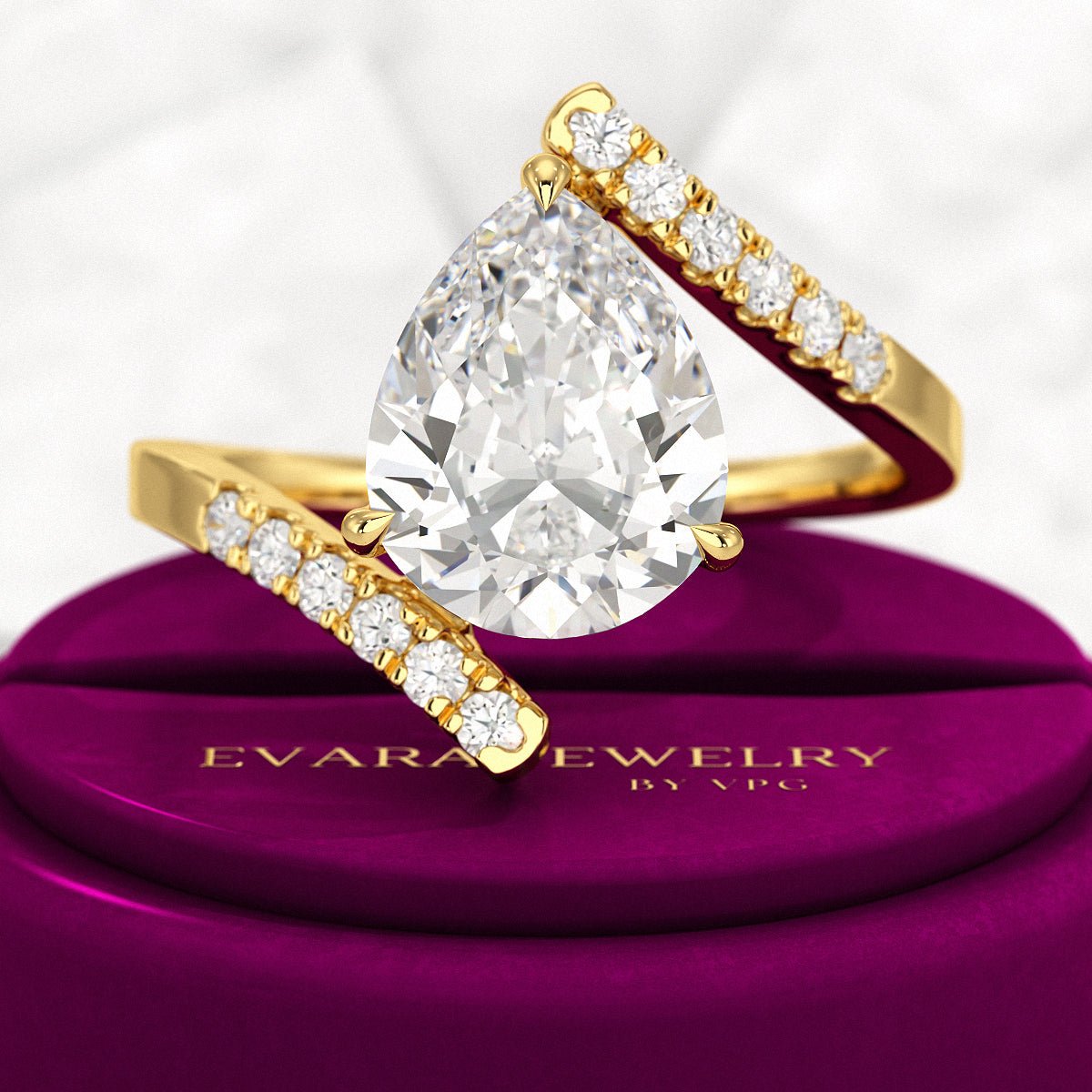 2.50 Carat Pear Cut Diamond Art Deco Statement Ring - Evara Jewelry LLC