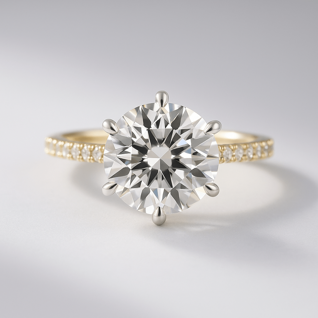 2.50 Carat Round Cut 6 Prongs Engagement Ring with Pave Diamond Band - Evara Jewelry LLC