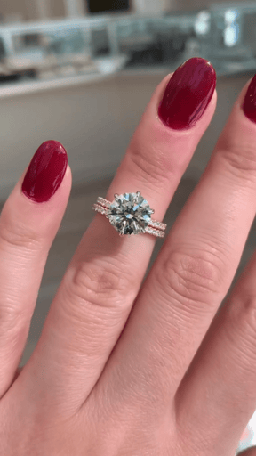 2.50 Carat Round Cut 6 Prongs Engagement Ring with Pave Diamond Band - Evara Jewelry LLC