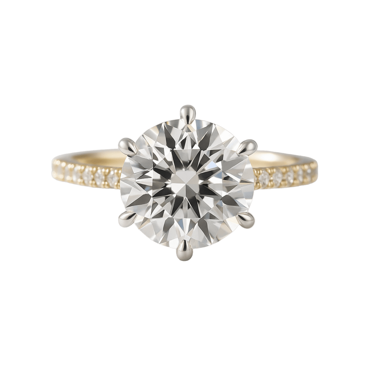 2.50 Carat Round Cut 6 Prongs Engagement Ring with Pave Diamond Band - Evara Jewelry LLC