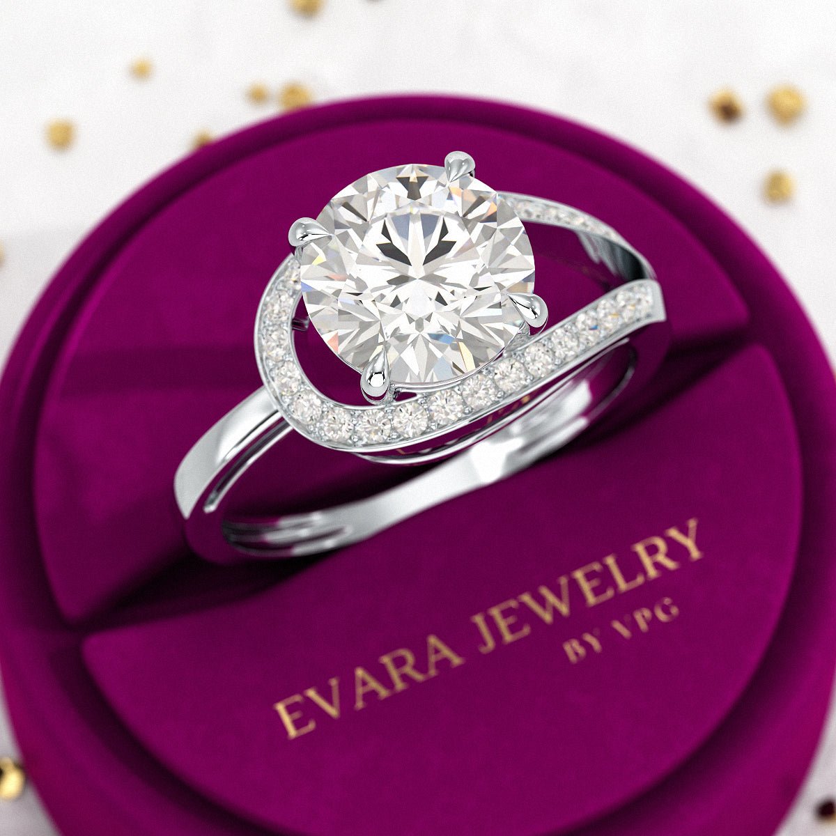 2.50 Carat Round Cut Lab Grown Diamond Minimalist Engagement Ring - Evara Jewelry LLC