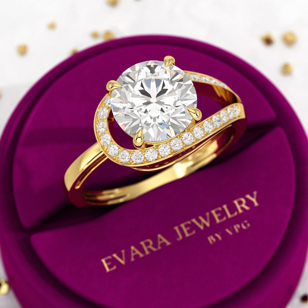 2.50 Carat Round Cut Lab Grown Diamond Minimalist Engagement Ring - Evara Jewelry LLC