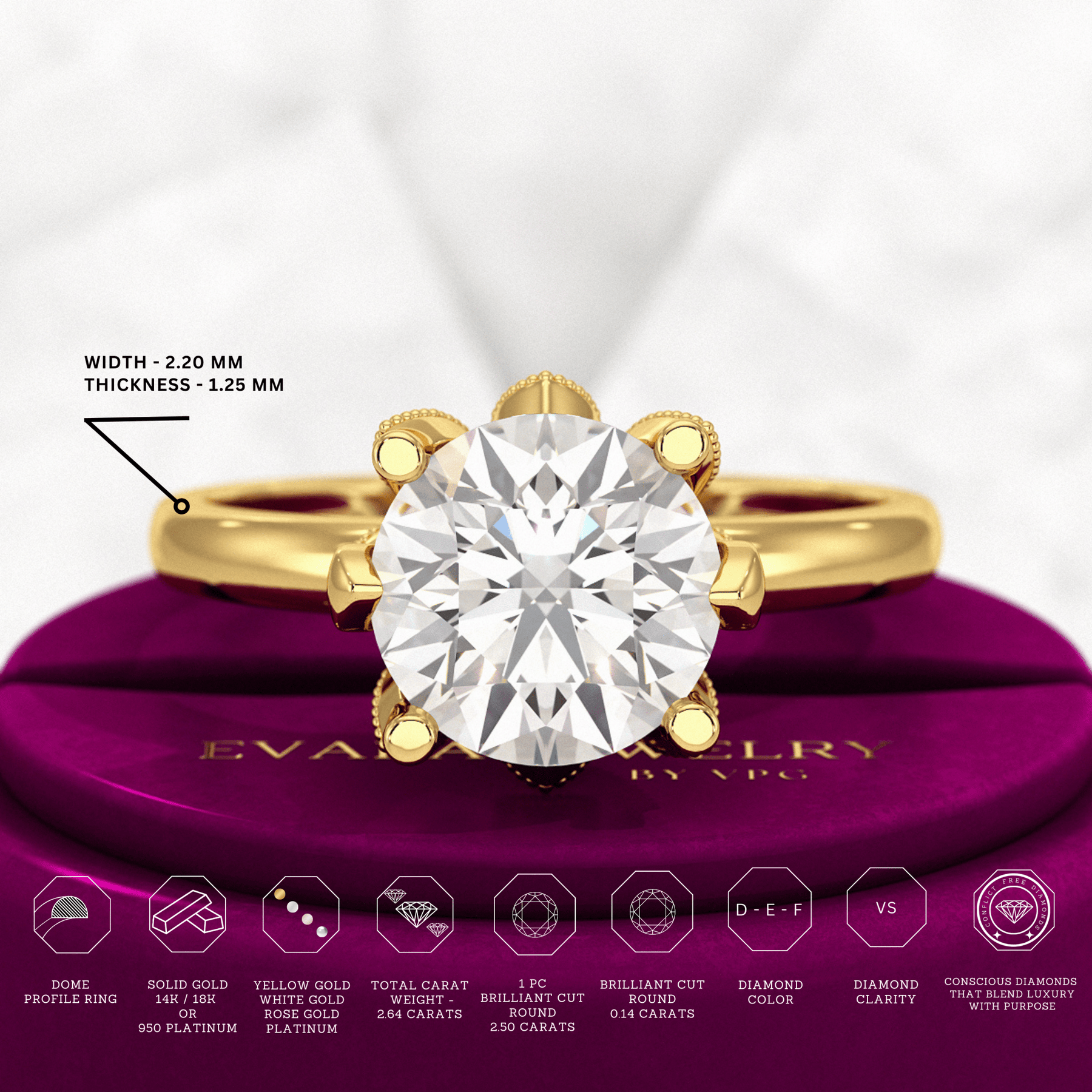 2.50 Carat Round Cut Lab Grown Diamond Nature Inspired Engagement Ring - Evara Jewelry LLC