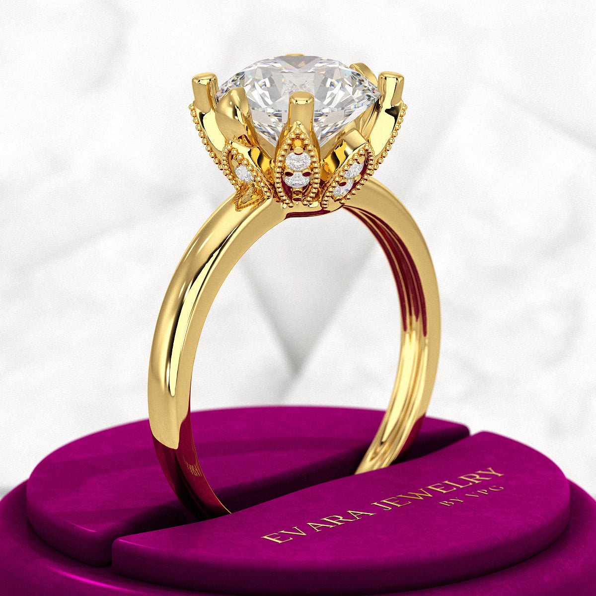 2.50 Carat Round Cut Lab Grown Diamond Nature Inspired Engagement Ring - Evara Jewelry LLC