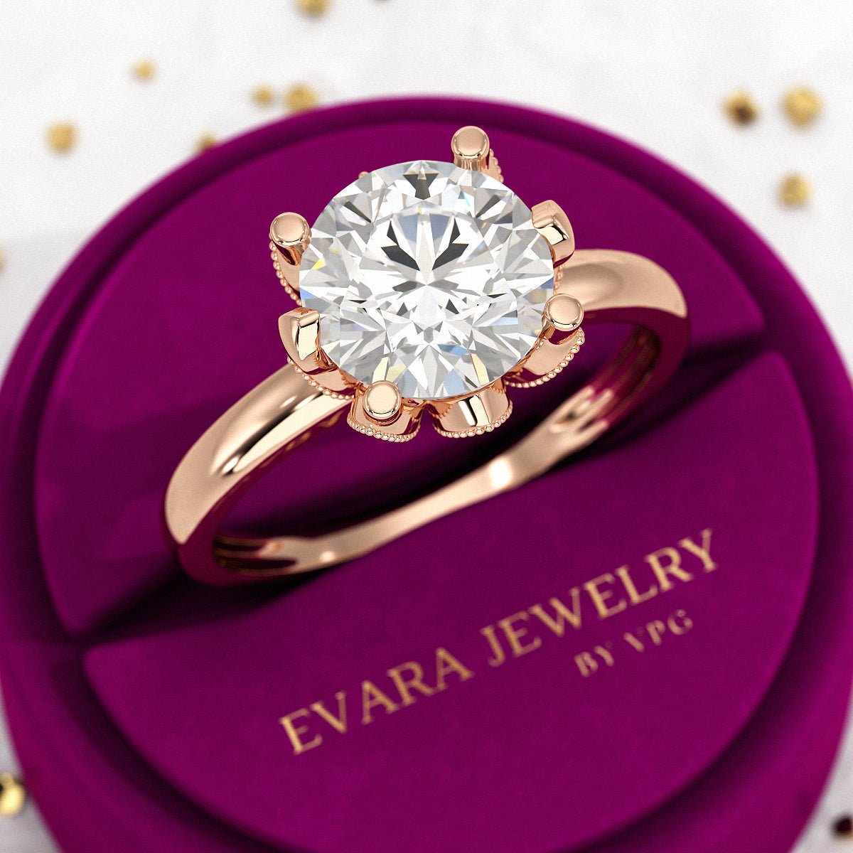 2.50 Carat Round Cut Lab Grown Diamond Nature Inspired Engagement Ring - Evara Jewelry LLC