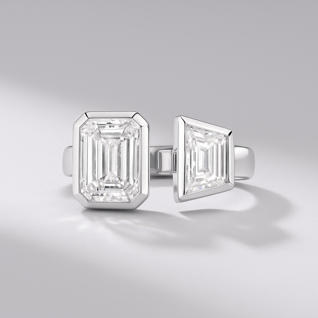 2.75 TCW Toi Et Moi Emerald & Trapezoid Cut Two Stone Engagement Ring - Evara Jewelry LLC