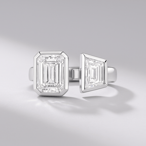 2.75 TCW Toi Et Moi Emerald & Trapezoid Cut Two Stone Engagement Ring - Evara Jewelry LLC