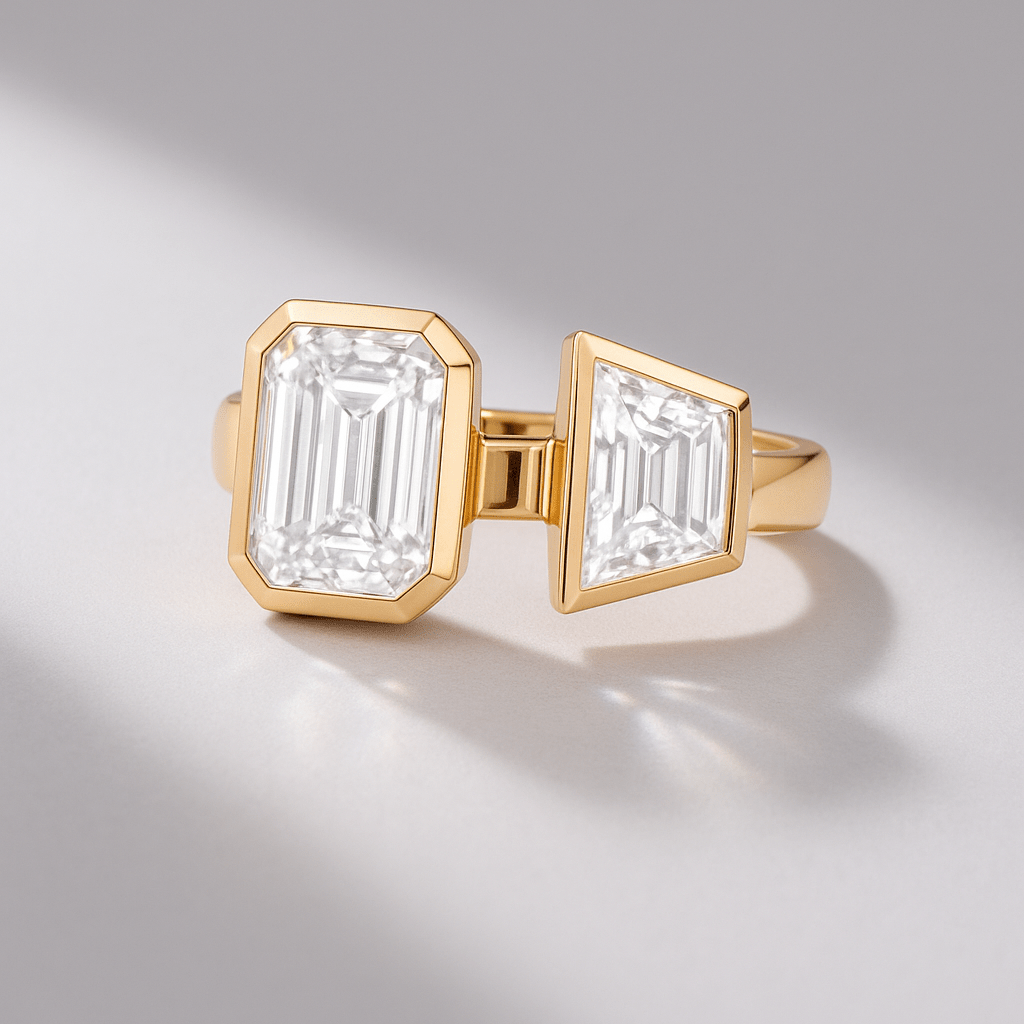 2.75 TCW Toi Et Moi Emerald & Trapezoid Cut Two Stone Engagement Ring - Evara Jewelry LLC