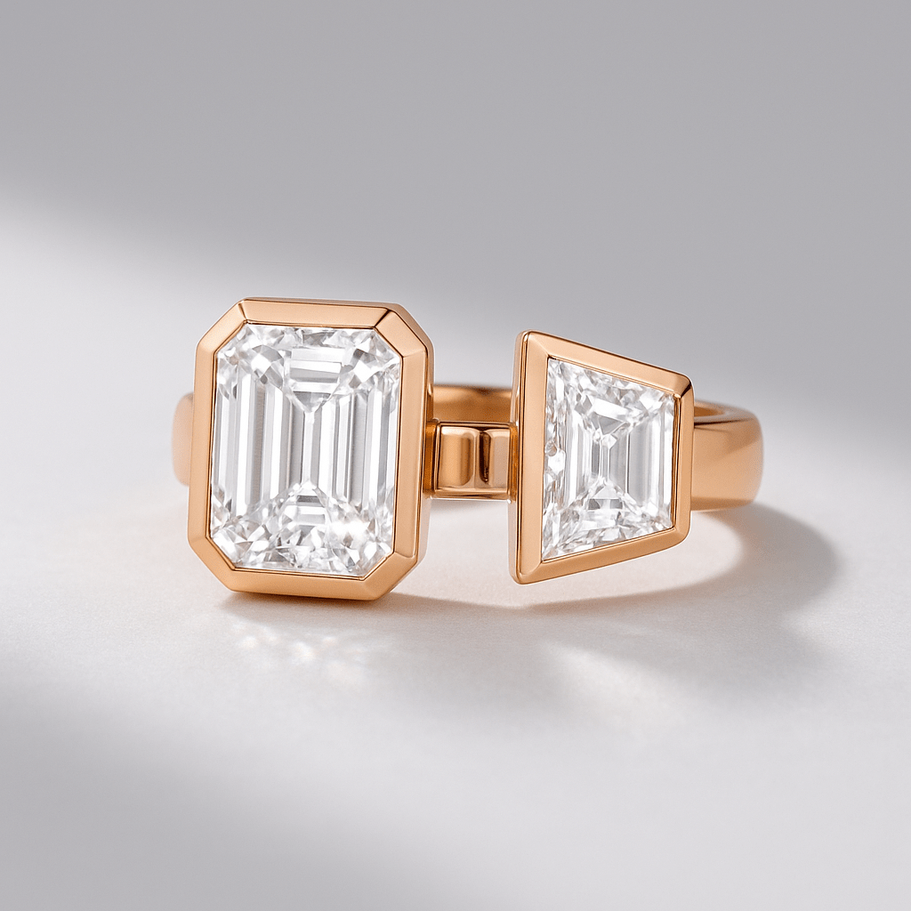 2.75 TCW Toi Et Moi Emerald & Trapezoid Cut Two Stone Engagement Ring - Evara Jewelry LLC