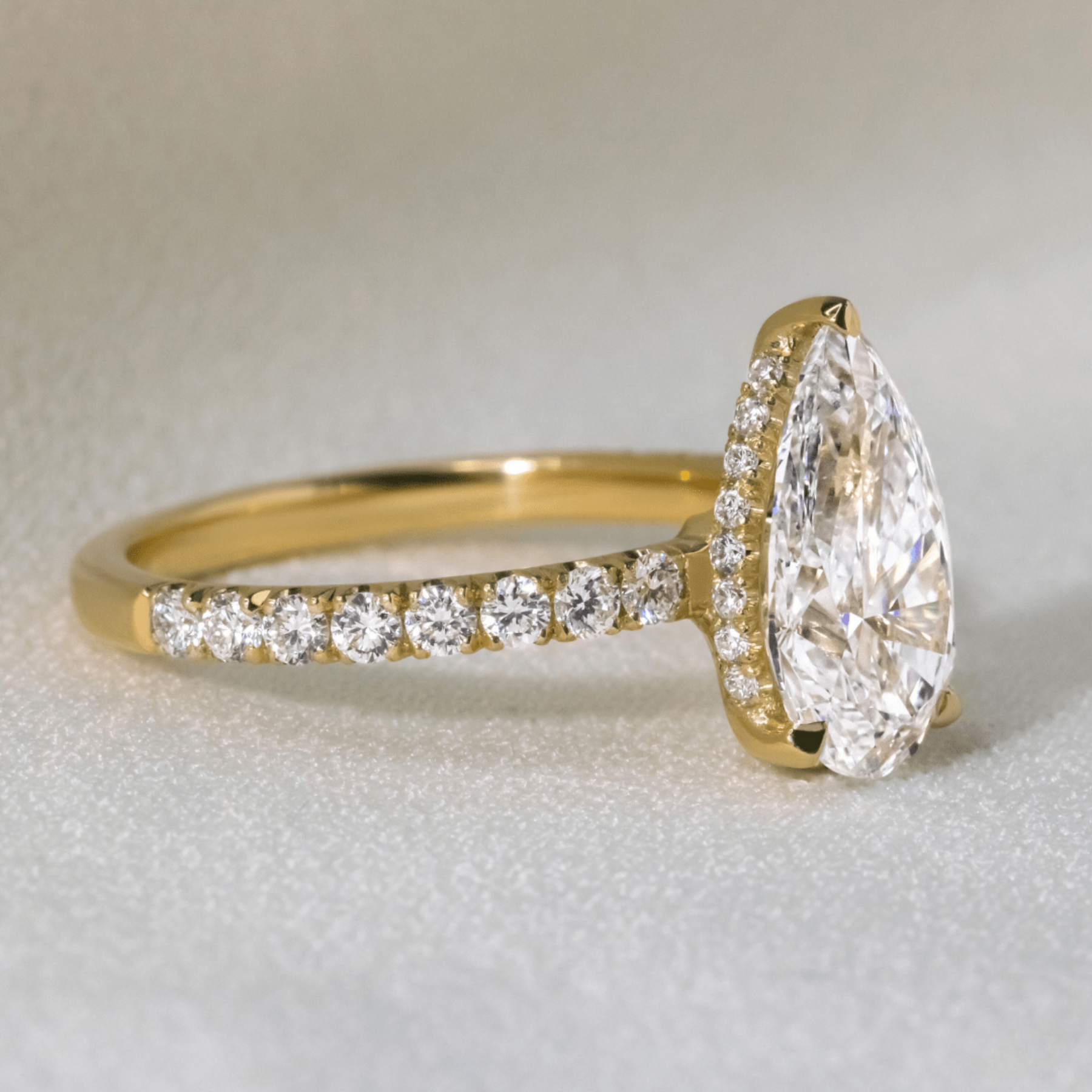 2 Carat Pear Cut Hidden Halo Pave Band Engagement Ring