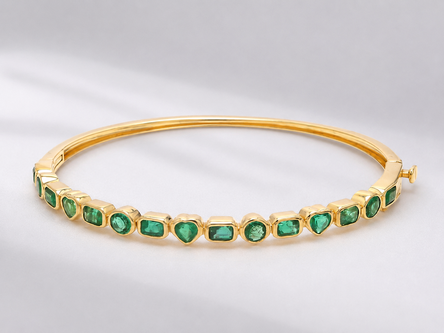 3 Carat Natural Emerald Bezel-Set Cuff Bangle – May Birthstone Bracelet