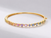 Natural Rainbow Sapphire Bezel Set Stacking Cuff Bracelet in 18K Yellow Gold