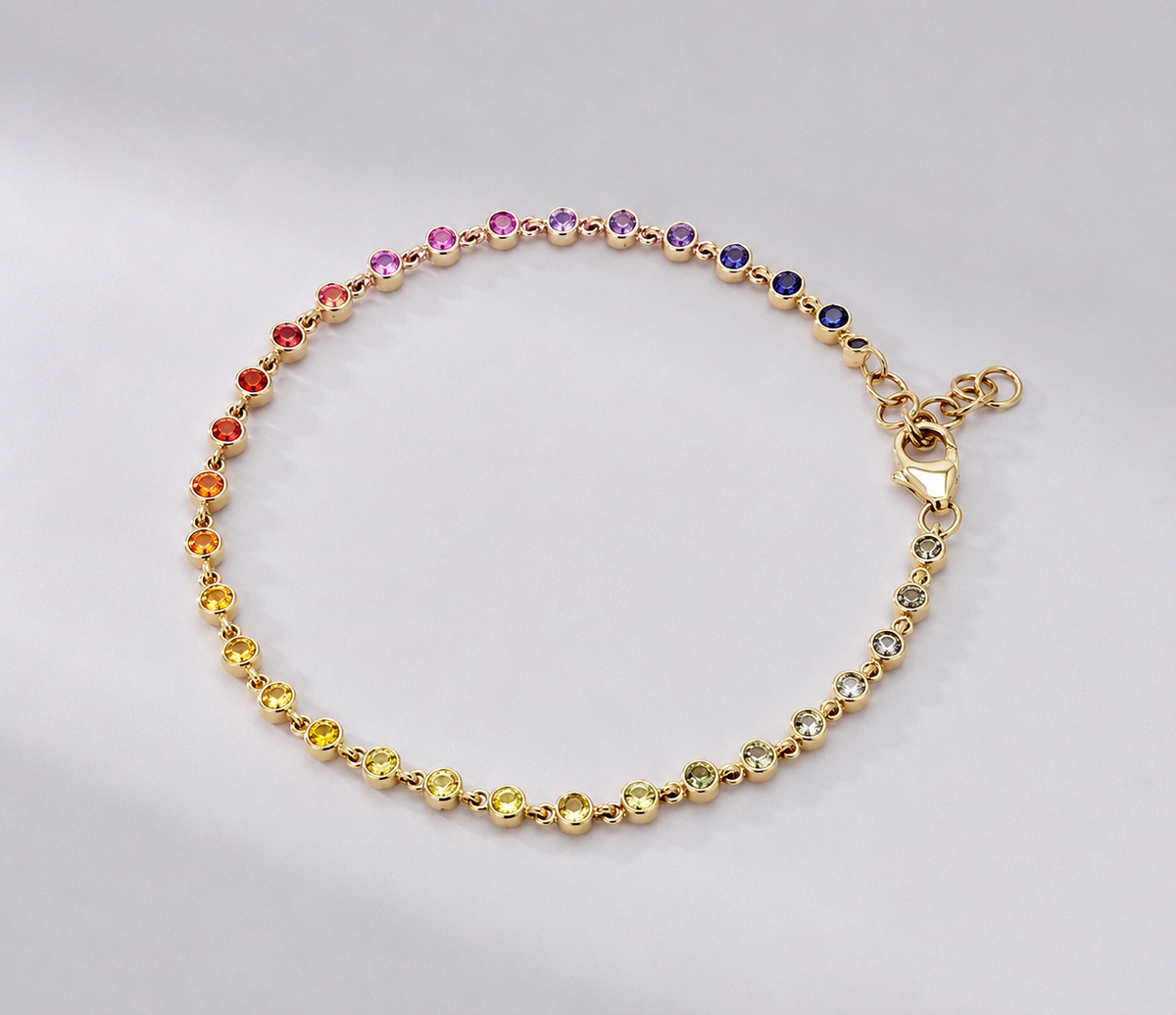 1.12 Carat Natural Rainbow Sapphire Bezel Set Chain Bracelet