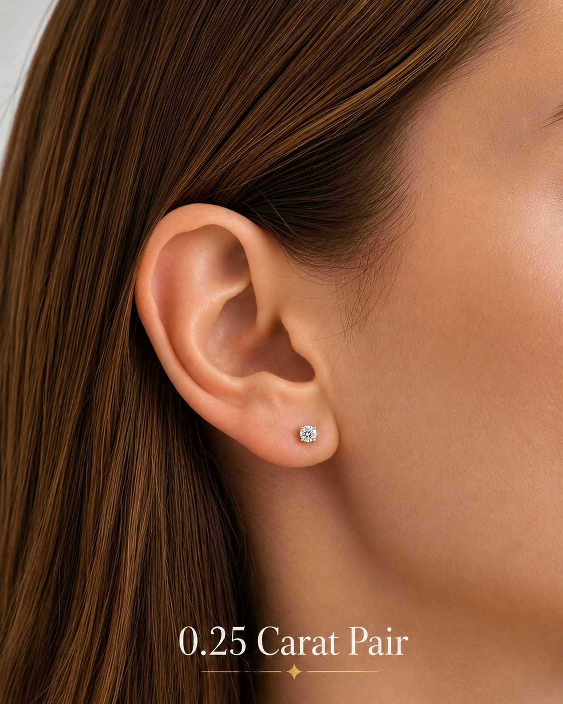 Round Cut Lab Grown Diamond Stud Earrings: 4 Prong Set, Push Back