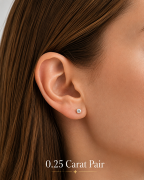 Round Cut Lab Grown Diamond Stud Earrings: 4 Prong Set, Push Back