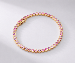 4 Carat Natural Pink Sapphire Bezel-Set Tennis Bracelet in 14K Gold