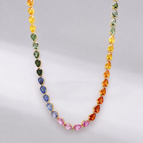 44 Carat Natural Pear-Cut Rainbow Sapphire Prong-Set Tennis Necklace