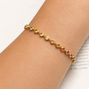 4.45 Carat Natural Rainbow Sapphire Bezel Bracelet: 14K Gold Tennis Bracelet