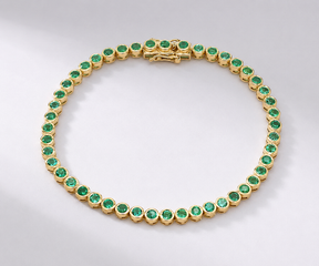 4 Carat Natural Emerald Bezel-Set Tennis Bracelet in 14K Gold