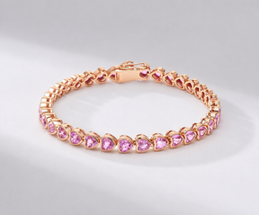 11 Carat Heart-Cut Natural Pink Sapphire Bezel Bracelet in 14K Gold