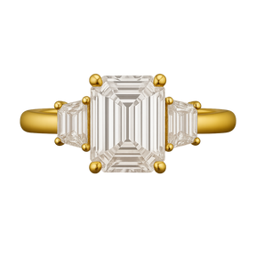 2 Carat Emerald Cut & Trapezoid Three Stone Engagement Ring