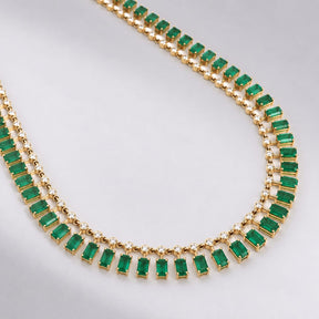 14K Gold Natural Emerald & Diamond Dot Dash Choker Necklace