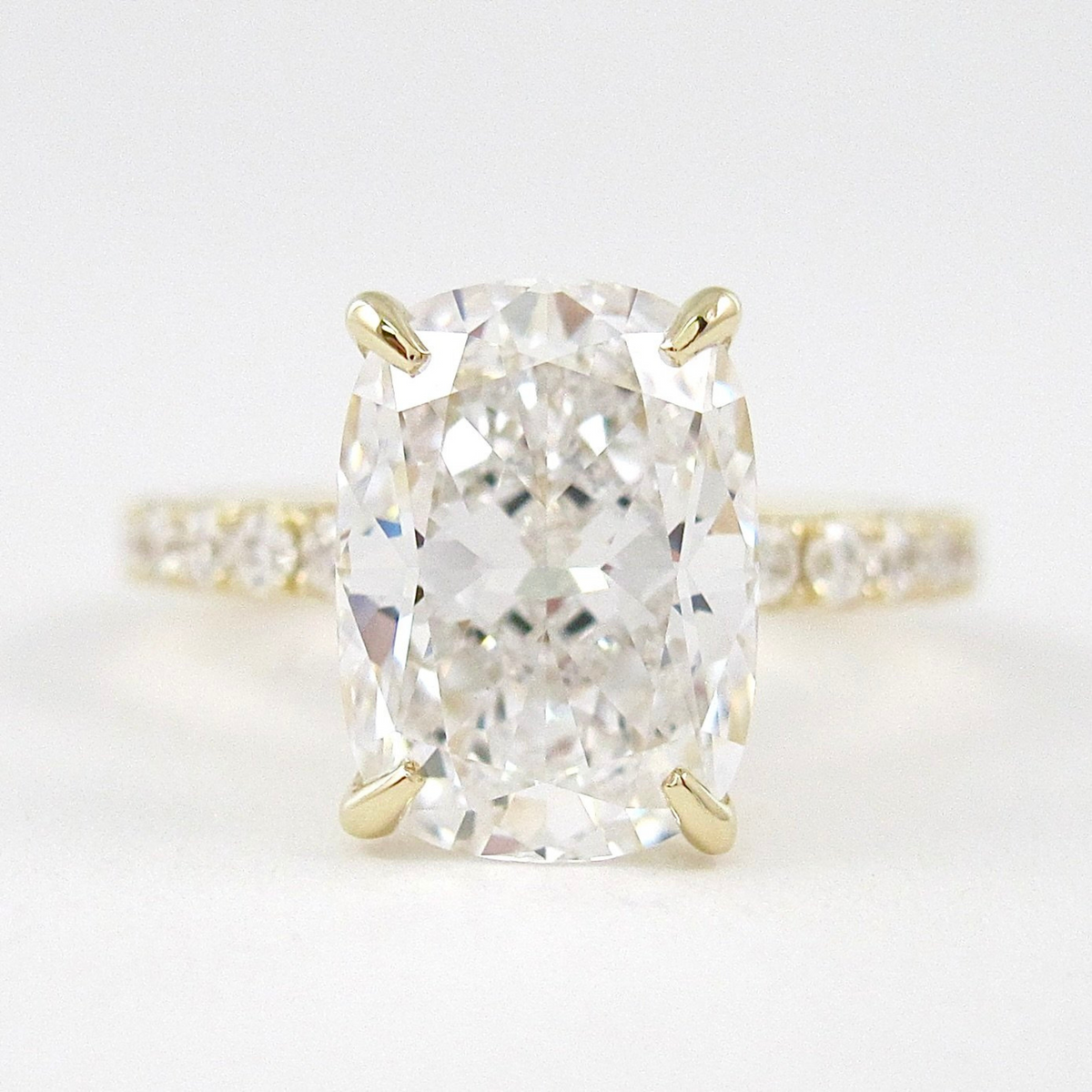 3 Carat Cushion Cut Diamond Engagement Ring with Pave Band