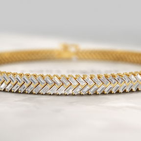 11 Carats Baguette Cut Diamond Chevron Tennis Bracelet in 10K, 14K, 18K Solid Gold