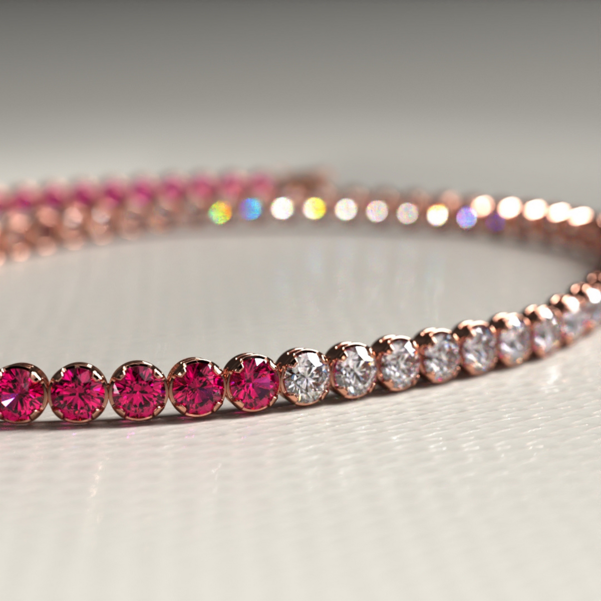 Natural Ruby & Diamond 50-50 Tennis Bracelet in 14K/18K Rose Gold