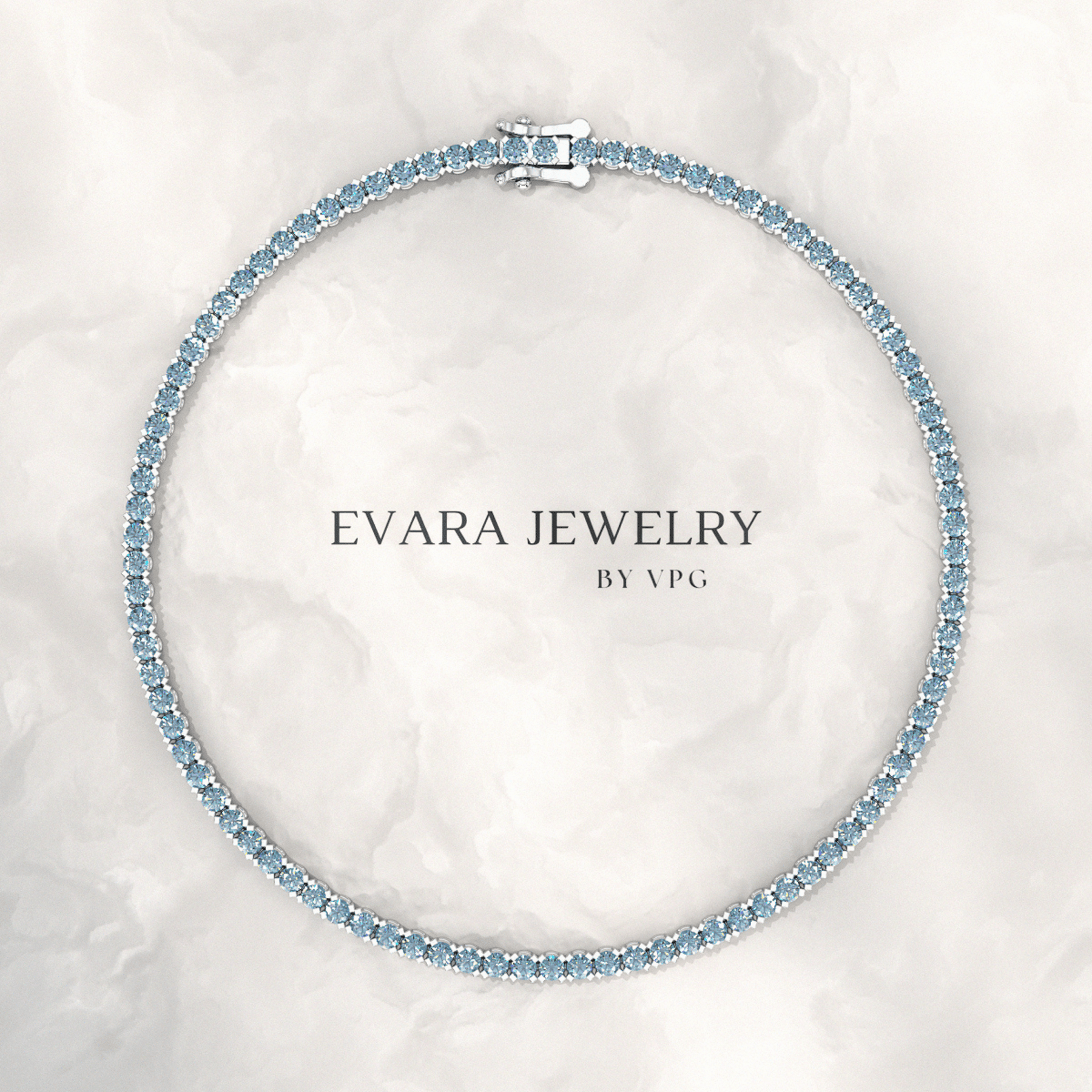 3 Carat Aquamarine Tennis Bracelet in 14K/18K White Gold - Evara Jewelry LLC