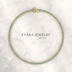 3 Carat Aquamarine Tennis Bracelet in 14K/18K White Gold - Evara Jewelry LLC