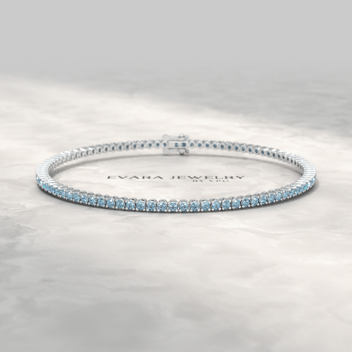 3 Carat Aquamarine Tennis Bracelet in 14K/18K White Gold - Evara Jewelry LLC