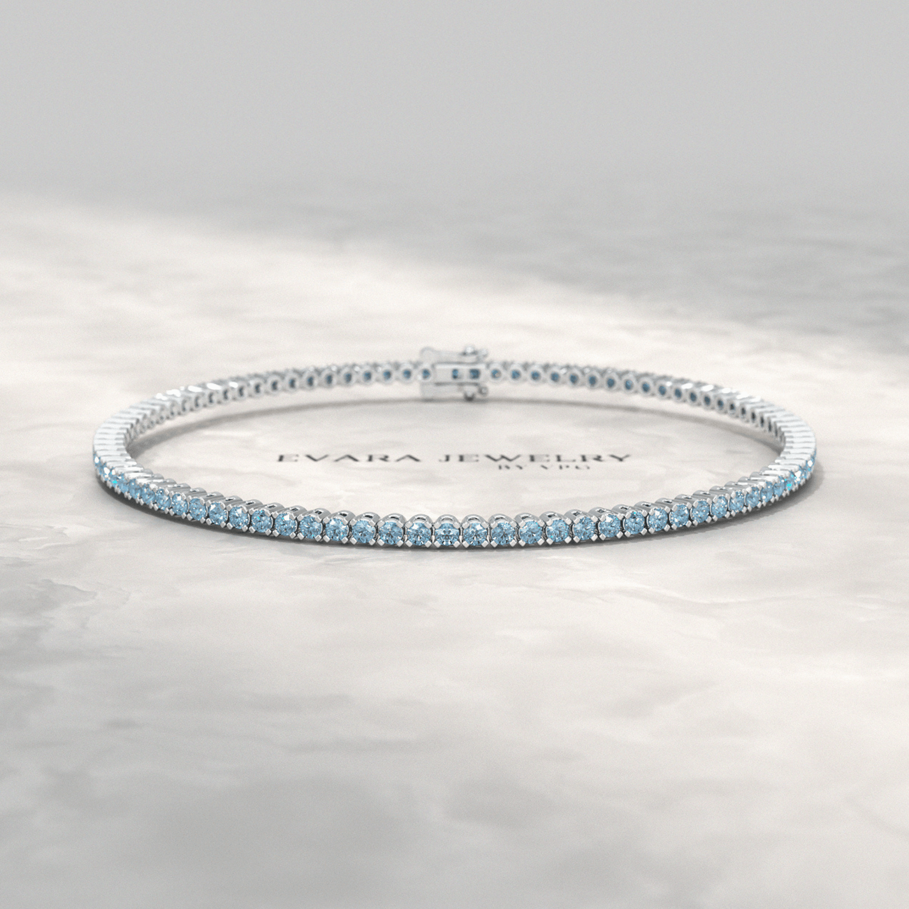 3 Carat Aquamarine Tennis Bracelet in 14K/18K White Gold - Evara Jewelry LLC