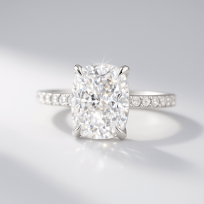 3 Carat Cushion Cut Diamond Engagement Ring with Pave Band - Evara Jewelry LLC
