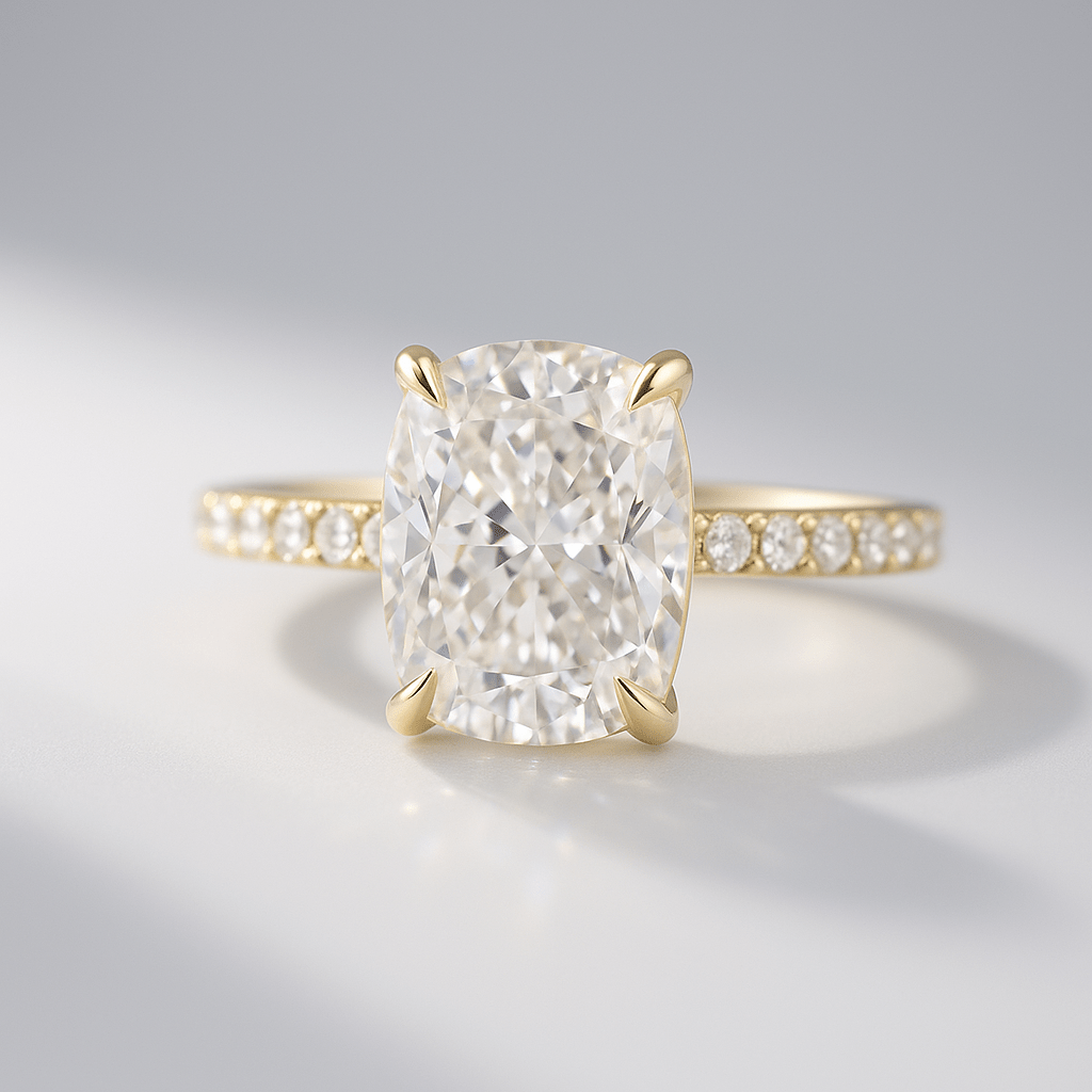 3 Carat Cushion Cut Diamond Engagement Ring with Pave Band - Evara Jewelry LLC